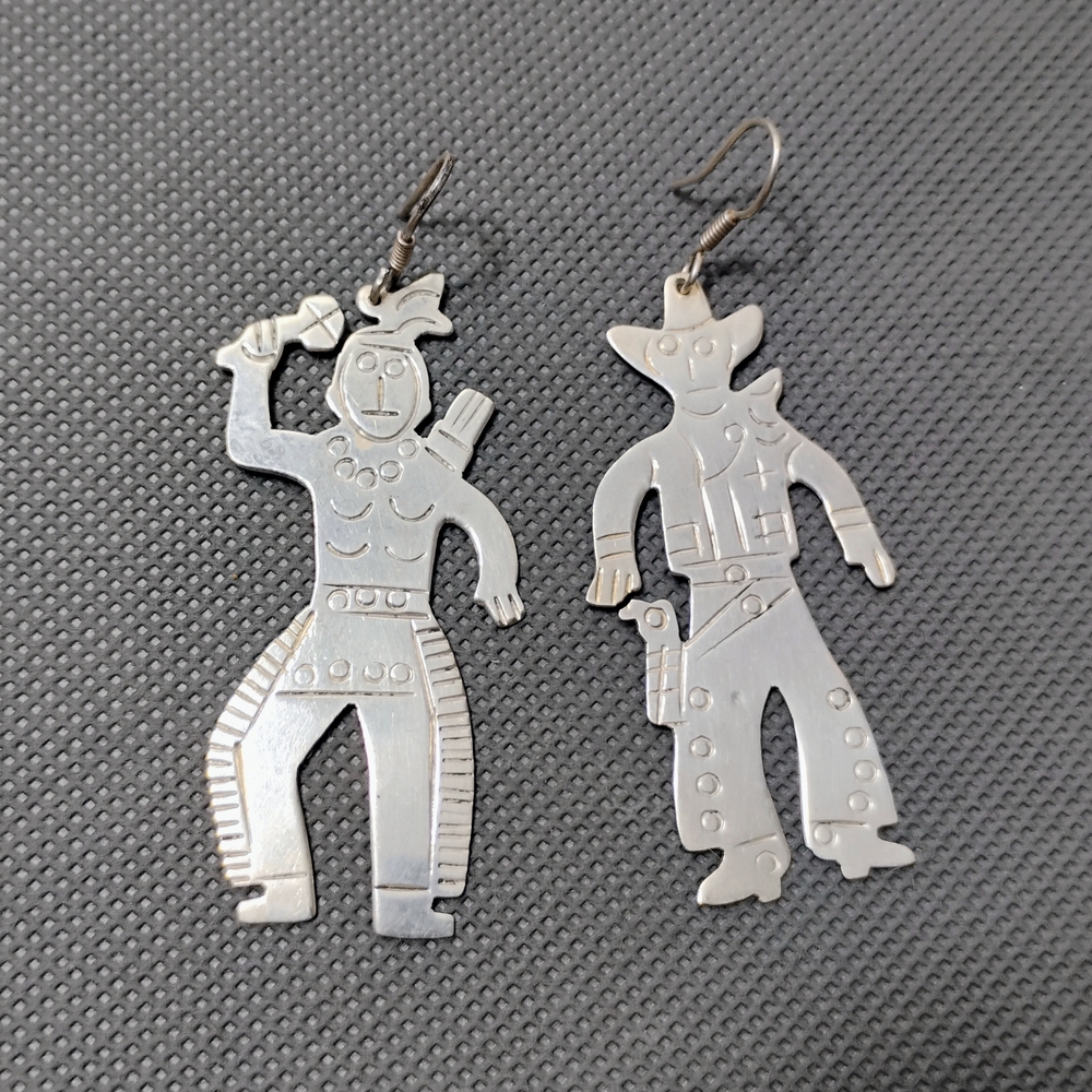 Sterling Silver Cowboy and Native American Earrings